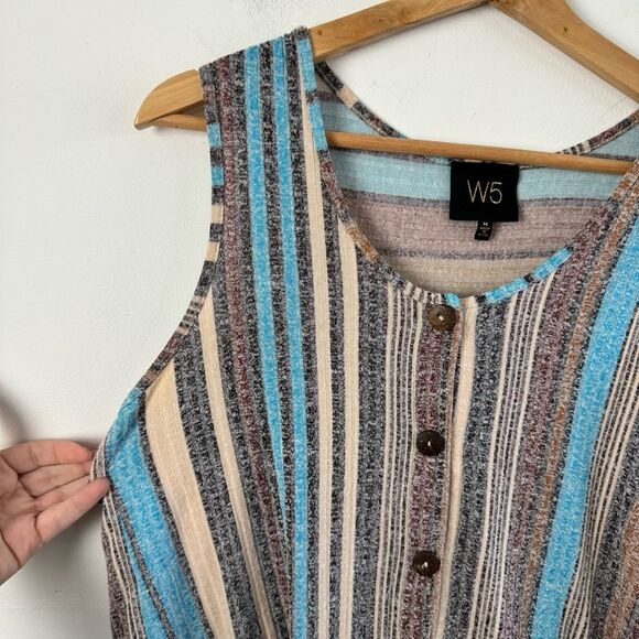 Anthropologie W5 Button blue cream striped sleeveless blouse Cotton Blend Medium - Picture 6 of 8